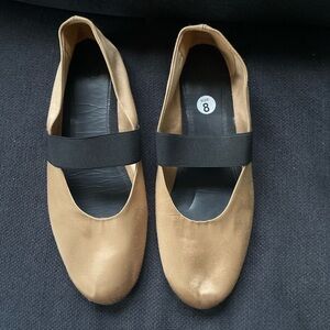 CO Satin Mary Jane Flats Gold Elastic Strap Ballet Shoes Made in Italy SZ 39/US8